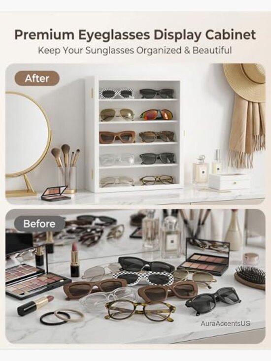 5-Tier Sunglasses Organizer Wall Mounted Wood Eyewear Case Display Box main image 6